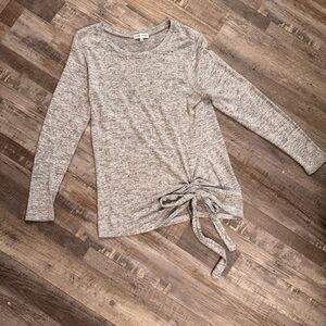Thyme + Honey Gray Marled Ruched Side Tie Long Sleeve Top Size Small
